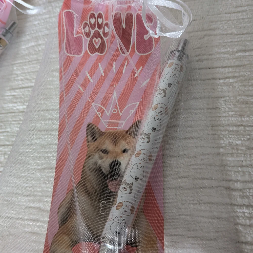 Dog-Themed Pens Gifts Qty 6, Cute Click Pens And Bookmark In Organza Mesh Bags